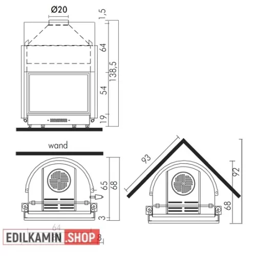 Edilkamin vízteres fatüzelésű kandalló acquatondo plus 22 / 23kw