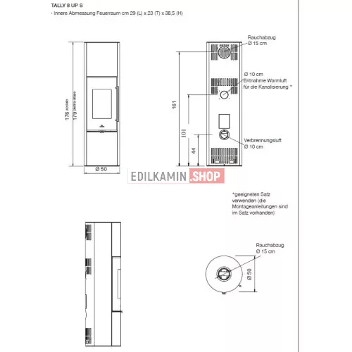 Edilkamin Tally Up S Evo 9,1kW fatüzelésű kályha  I  lemez burkolat  I  fekete színben