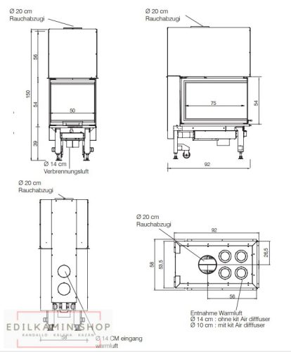 Edilkamin tűztérbetét Windo 3 P50 Panoráma üvegezéssel 